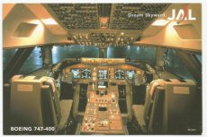 Airline issue postcard - JAL Japan Airlines Boeing 747-400 cockpit Dream Skyward