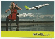 Airline issue postcard - Air Baltic Boeing 757 take off & violist
