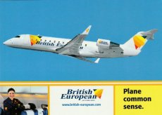 Airline issue postcard - British European Canadair CRJ 200 - Stewardess
