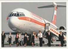 Airline issue postcard - Interflug Ilyushin 62 - Crew Stewardess