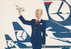 Airline issue postcard - LOT Polish Airlines Boeing 737 - Stewardess Crew