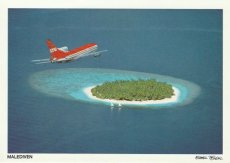 Airline issue postcard - LTU Lockheed L-1011 Tristar - Flying above the Maldives