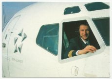 Airline issue postcard - Lufthansa Boeing 737-300 pilot captain crew