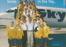 Airline issue postcard - Sky Airlines B737 Crew Airline issue postcard - Sky Airlines Boeing 737 - Crew Stewardess