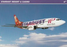 Airline issue postcard - Western Pacific Airlines Airline issue postcard - Western Pacific Airlines Boeing 737-300 "Stardust Resort & Casino"